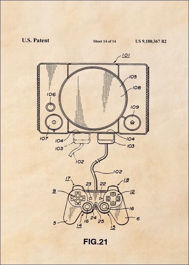 Patent, Konsola Sony PS1 sepia - plakat Wymiar do wyboru: 70x100 cm