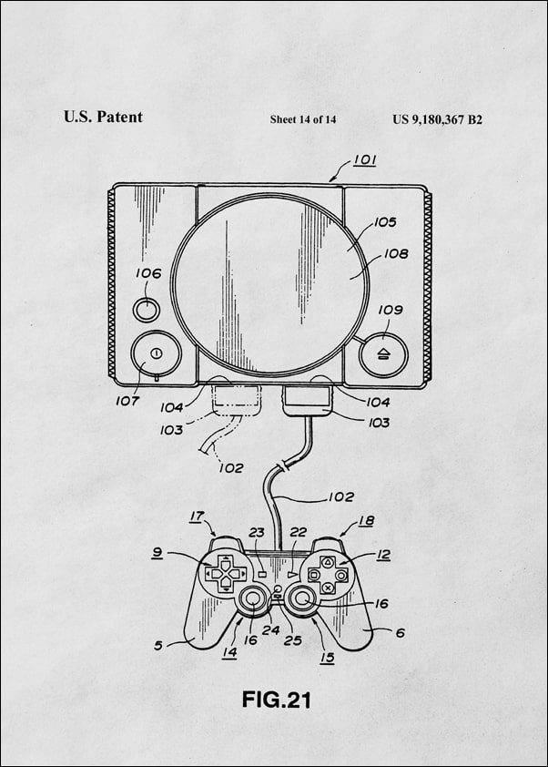 Patent, Konsola Sony PS1 - plakat Wymiar do wyboru: 50x70 cm