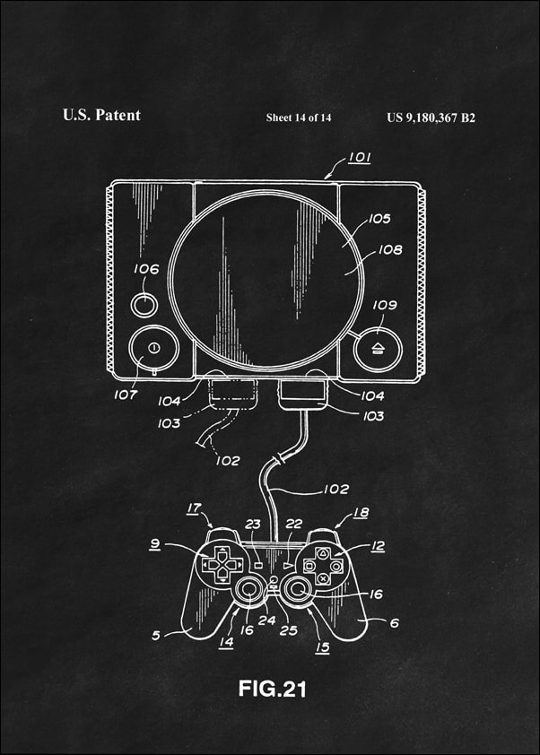 Patent, Konsola Sony PS1 Czarne - plakat Wymiar do wyboru: 50x70 cm