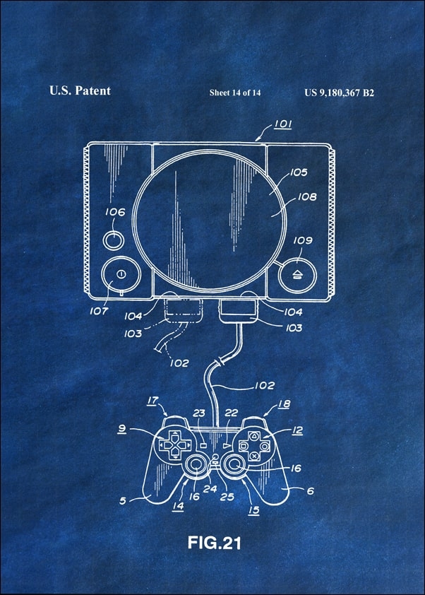 Patent, Konsola Sony PS1 Niebieska - plakat Wymiar do wyboru: 30x40 cm