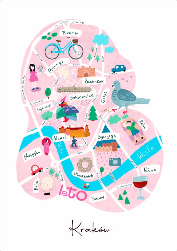 Kraków mapa - plakat Wymiar do wyboru: 59,4x84,1 cm