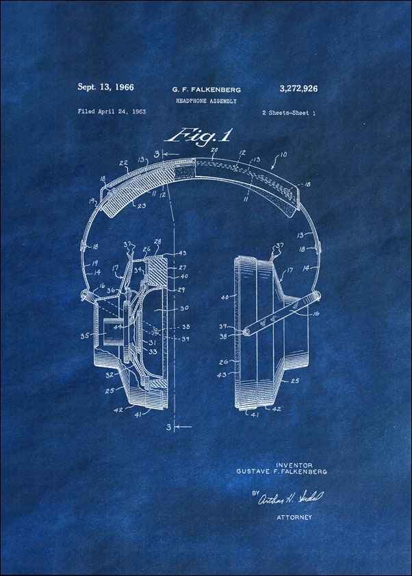 Patent, Sluchawki 1966 Niebieskie - plakat Wymiar do wyboru: 30x40 cm