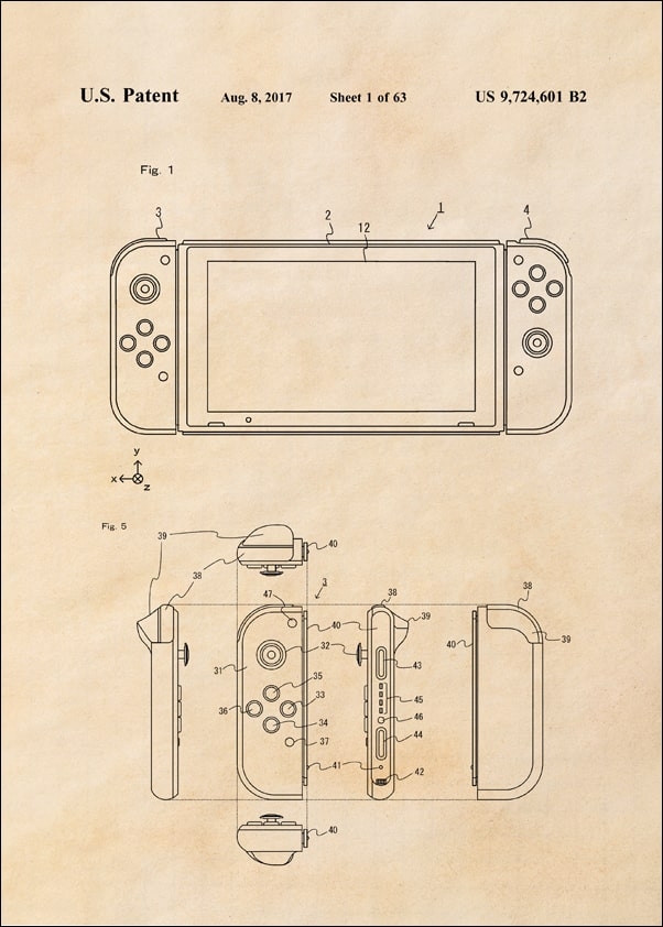 Patent, Konsola Nintendo Switch 2017 sepia - plakat Wymiar do wyboru: 30x40 cm