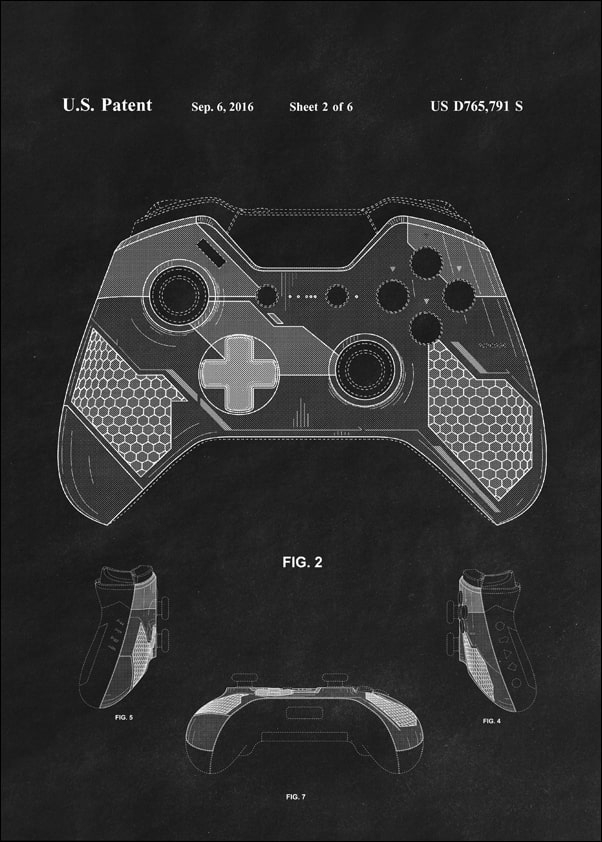 Patent, Kontroler XBox Czarny - plakat Wymiar do wyboru: 59,4x84,1 cm