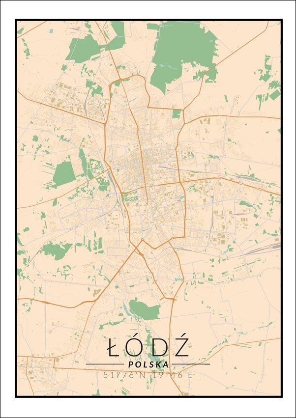 Plakat, Łódź mapa kolorowa, 50x70 cm