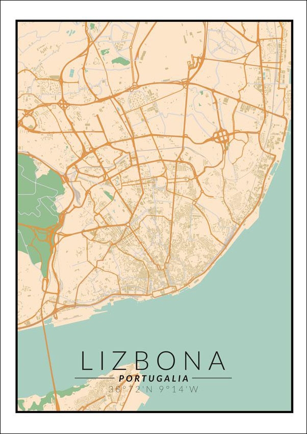 Plakat, Lizbona mapa kolorowa, 59,4x84,1 cm
