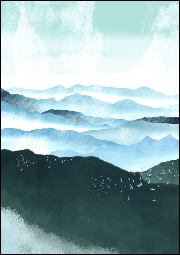 Plakat, Wzgórza, ptaki, 30x40 cm