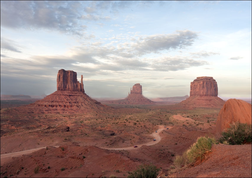 View of spectacular Monument Valley, one of the most-photographed scenic locations in Arizona, on Navajo lands east of the Grand Canyon., Carol Highsm