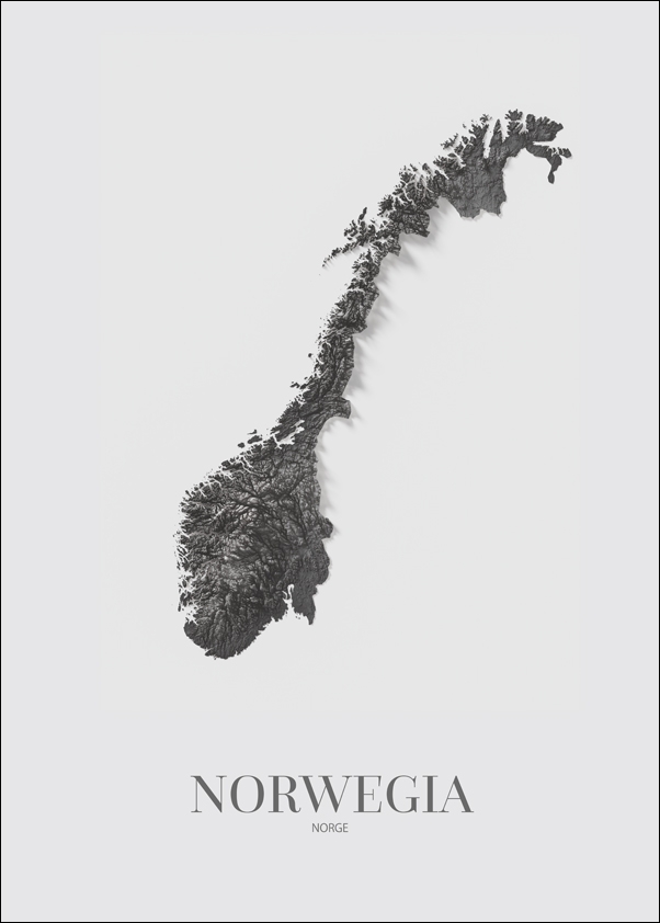 Norwegia, mapa grafitowa - plakat 30x40 cm