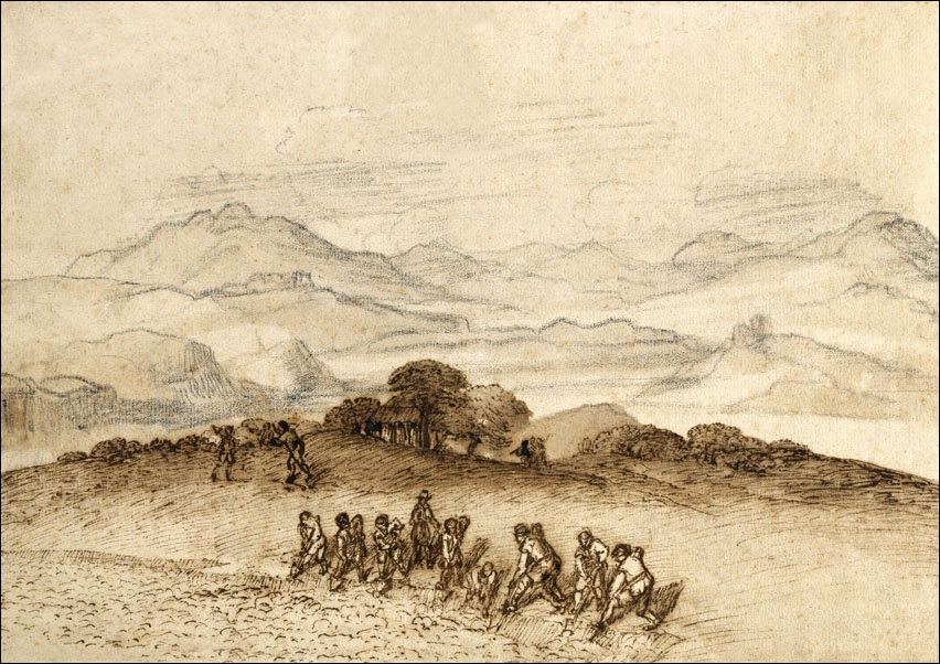Landscape in Latium with Farm Laborers, Claude Lorrain - plakat Wymiar do wyboru: 50x40 cm