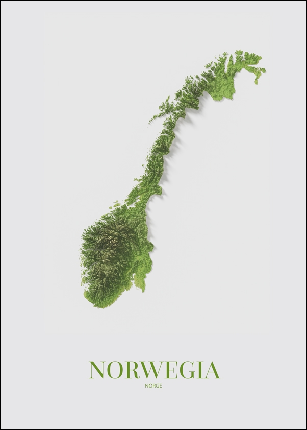 Norwegia, mapa - plakat 42x59,4 cm