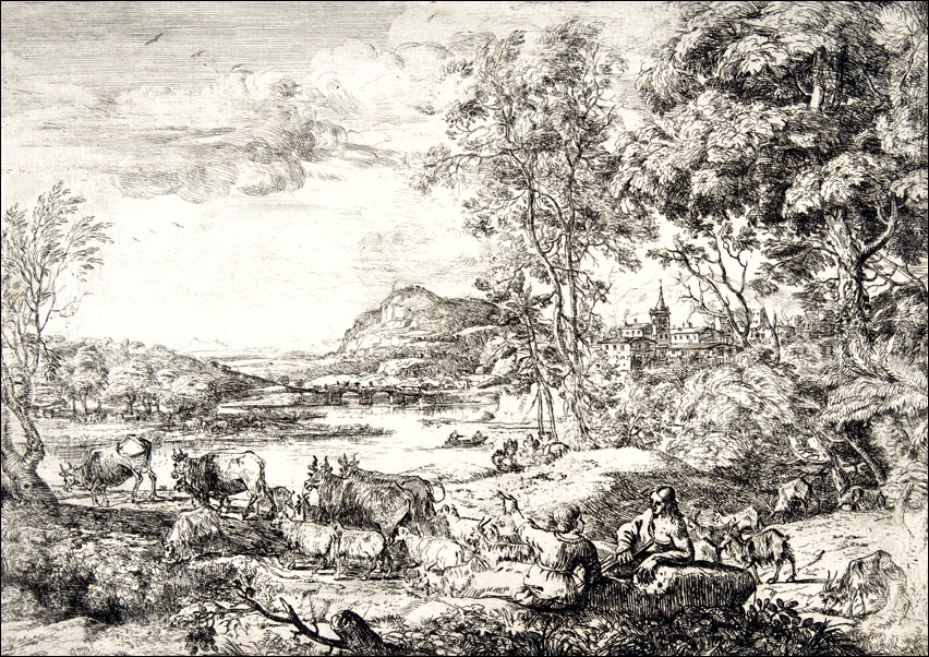 Shepherd and Shepherdess Conversing in a Landscape, Claude Lorrain - plakat Wymiar do wyboru: 100x70 cm