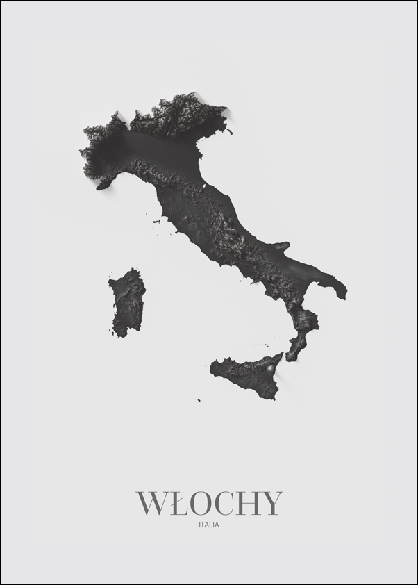 Włochy, mapa grafitowa - plakat 21x29,7 cm