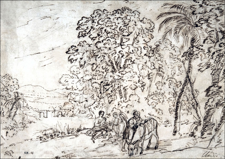 The Rest on the Flight into Egypt (recto) The Arch of Titus, Camp Vaccino (verso), Claude Lorrain - plakat Wymiar do wyboru: 100x70 cm