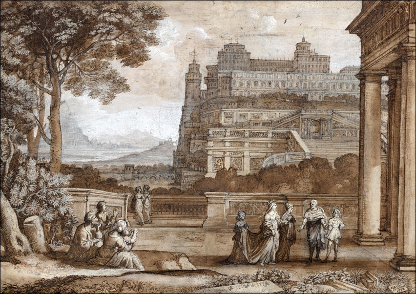 Queen Esther Approaching the Palace of Ahasuerus, Claude Lorrain - plakat Wymiar do wyboru: 70x50 cm