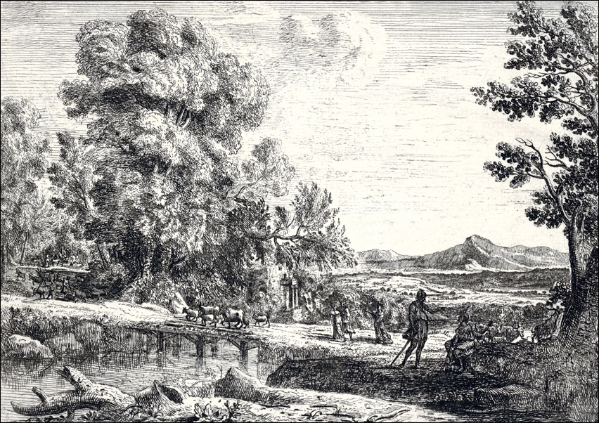 Rebecca and Eliezer taking leave of her father, Bethuel, set in a landscape, a large tree to the left, Claude Lorrain - plakat Wymiar do wyboru: 70x50