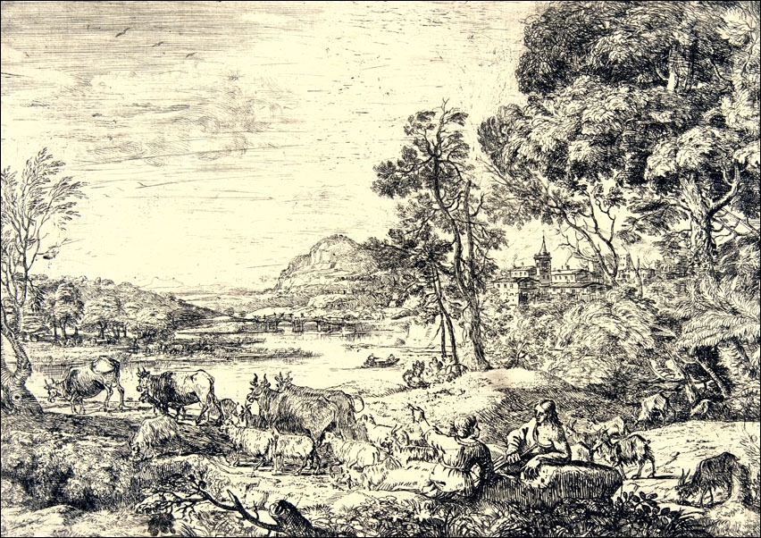 Shepherd and Shepherdess Conversing in a Landscape, Claude Lorrain - plakat Wymiar do wyboru: 70x50 cm