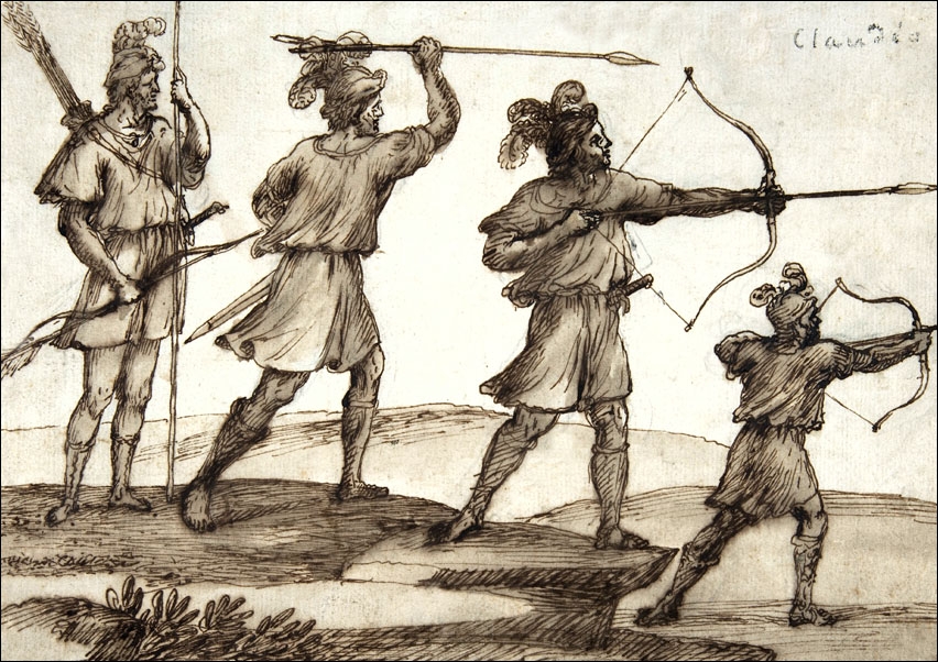Three Archers and a Figure with a Spear, Claude Lorrain - plakat Wymiar do wyboru: 70x50 cm