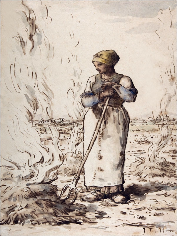 A Woman Burning Weeds, Jean-François Millet - plakat Wymiar do wyboru: 40x50 cm