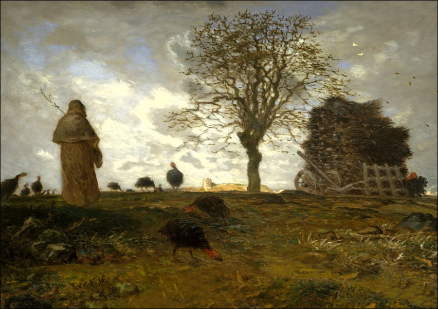 Autumn Landscape with a Flock of Turkeys, Jean-François Millet - plakat Wymiar do wyboru: 40x30 cm