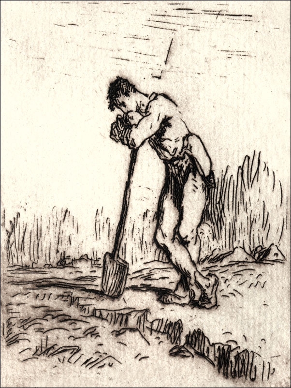 Man Leaning on a Spade, Jean-François Millet - plakat Wymiar do wyboru: 60x80 cm