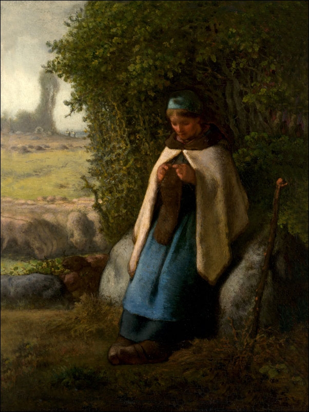 Shepherdess Seated on a Rock, Jean-François Millet - plakat Wymiar do wyboru: 70x100 cm