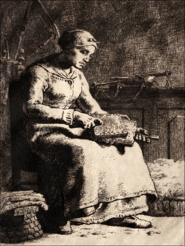 Woman Carding Wool, Jean-François Millet - plakat Wymiar do wyboru: 40x50 cm