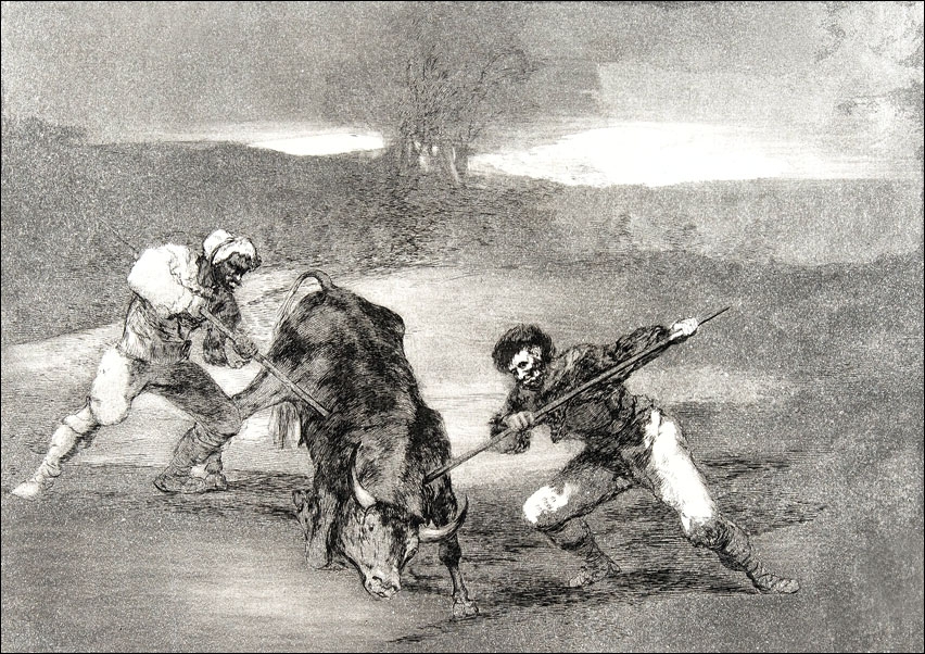 Plate 2 from the Tauromaquia- Another way of hunting on foot, Francisco Goya - plakat Wymiar do wyboru: 70x50 cm