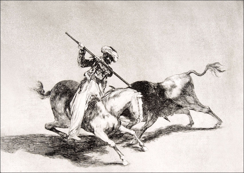 Plate 5 from The Tauromaquia- The spirited Moor Gazul is the first to spear bulls according to the rules, Francisco Goya - plakat Wymiar do wyboru: 42