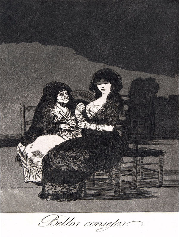 Plate 15 from Los Caprichos- A pretty piece of advice (Bellos consejos), Francisco Goya - plakat Wymiar do wyboru: 50x70 cm