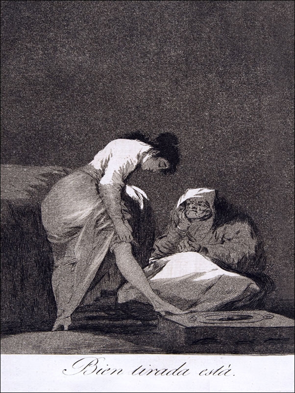 Plate 17 from Los Caprichos- It is nicely stretched (Bien tirada está, Francisco Goya - plakat Wymiar do wyboru: 61x91,5 cm