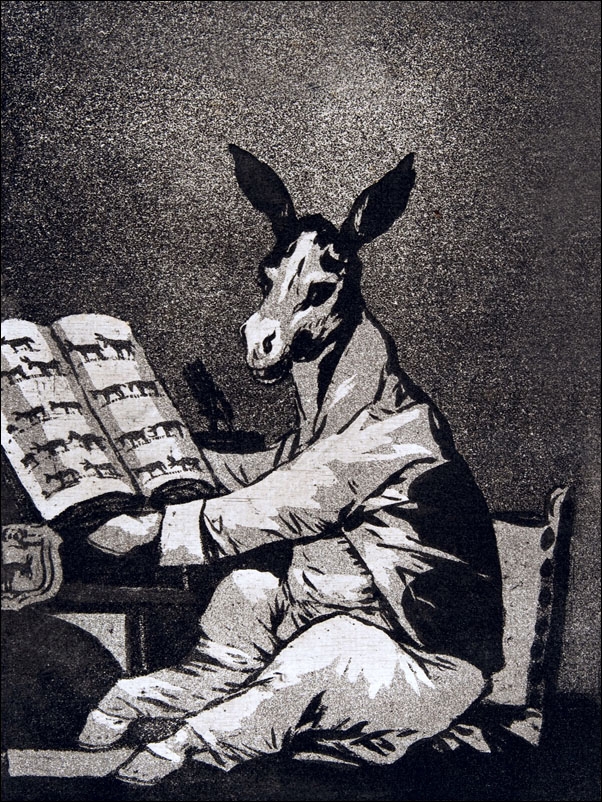 Plate 39 from Los Caprichos- And so was his grandfather. (Asta su Abuelo, Francisco Goya - plakat Wymiar do wyboru: 70x100 cm