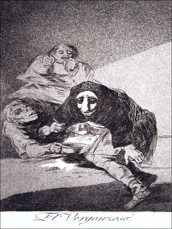 Plate 54 from Los Caprichos- The shamefaced one (El Vergonzoso, Francisco Goya - plakat Wymiar do wyboru: 30x40 cm