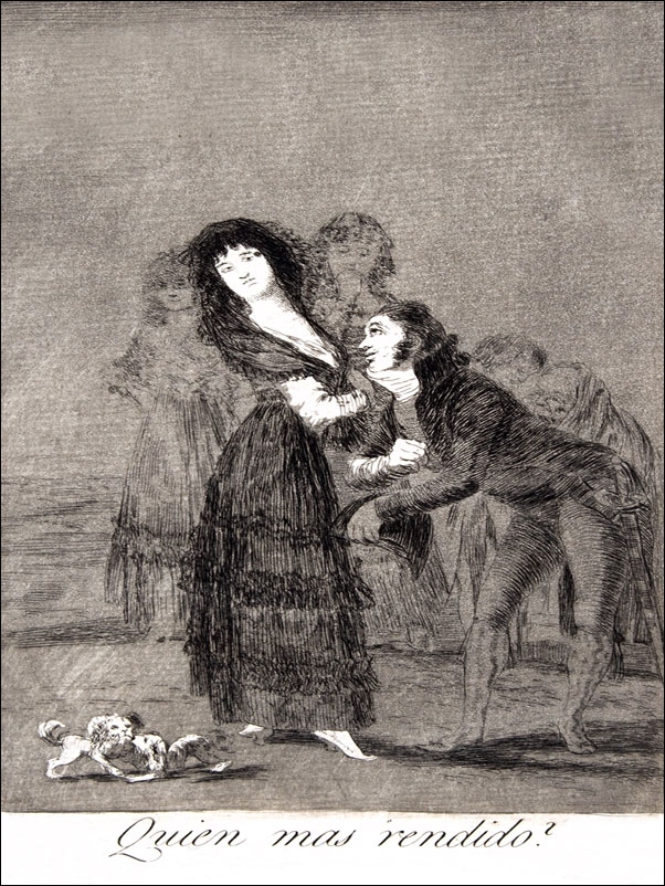 Plate 27 from Los Caprichos- Which of them is the more overcome (Quien mas rendido), Francisco Goya - plakat Wymiar do wyboru: 30x40 cm