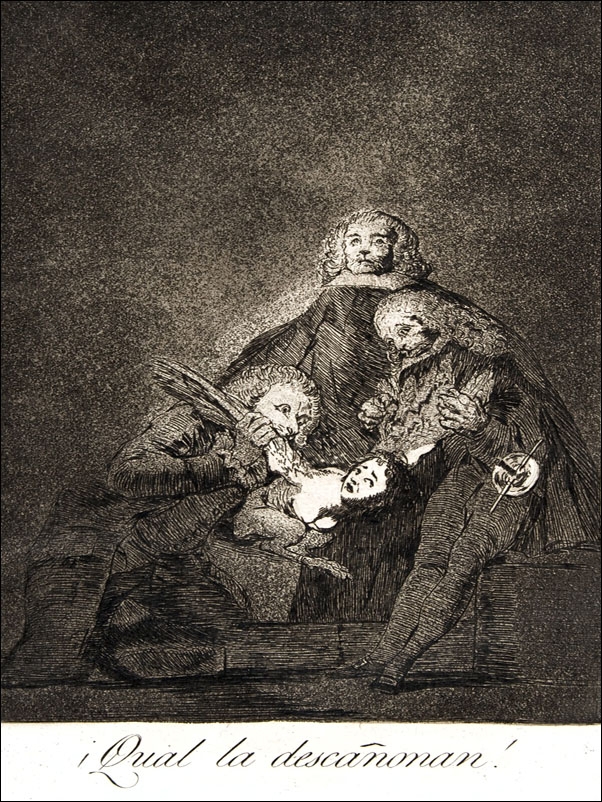 Plate 21 from  Los Caprichos- How they pluck her! (¡Qual la descañonan!), Francisco Goya - plakat Wymiar do wyboru: 61x91,5 cm