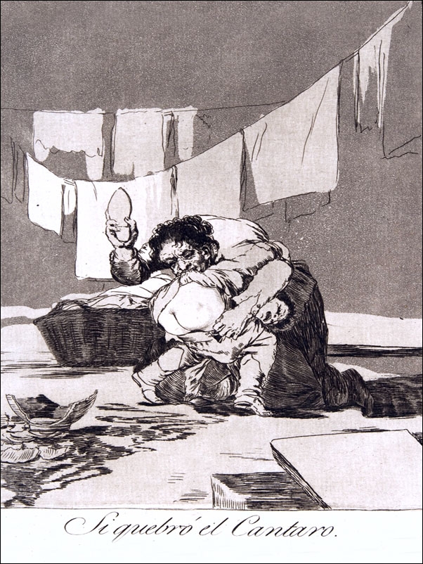 Plate 25 from Los Caprichos- If he broke the pot (Si quebró el Cantaro, Francisco Goya - plakat Wymiar do wyboru: 30x40 cm