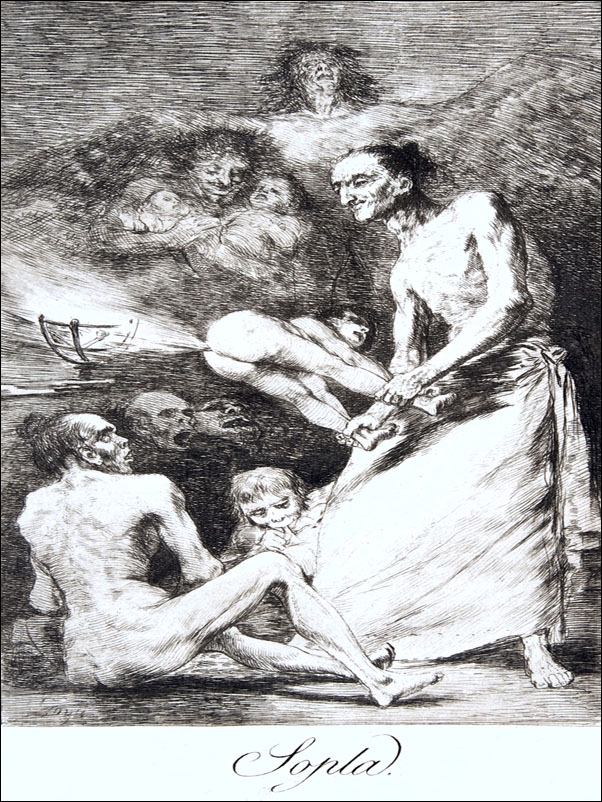 Plate 69 from Los Caprichos- Blow (Sopla, Francisco Goya - plakat Wymiar do wyboru: 30x40 cm