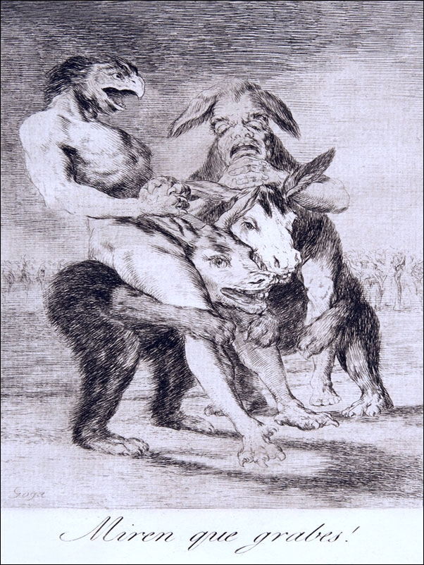 Plate 63 from Los Caprichos- Look how solemn they are! (Miren que grabes!), Francisco Goya - plakat Wymiar do wyboru: 40x50 cm