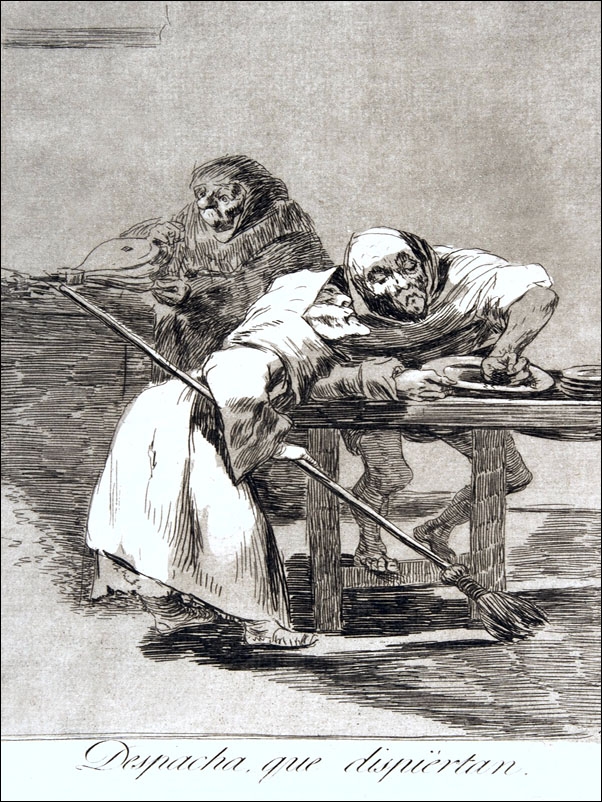 Plate 78 from Los Caprichos- Be quick, they are waking up (Despacha, que dispiértan, Francisco Goya - plakat Wymiar do wyboru: 20x30 cm