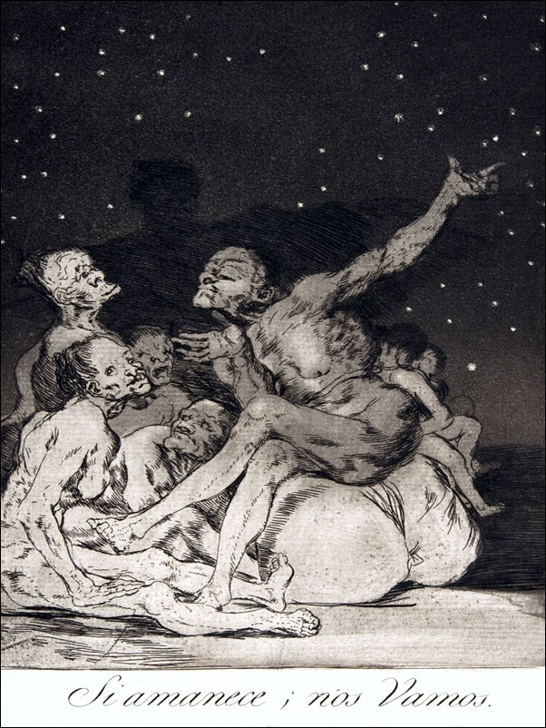 Plate 71 from Los Caprichos- When day breaks we will be off (Si amanece nos Vamos, Francisco Goya - plakat Wymiar do wyboru: 50x70 cm