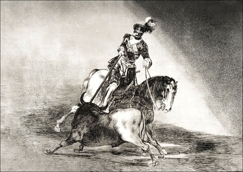 Plate 10 from La Tauromaquia- Charles V spearing a bull in the ring at Valladolid, Francisco Goya - plakat Wymiar do wyboru: 100x70 cm