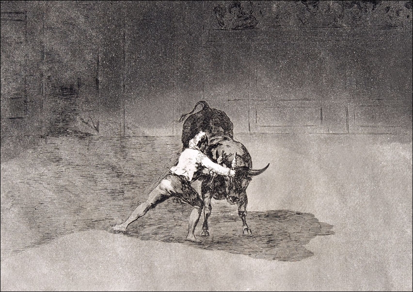 Plate 16 of the Tauromaquia- The same man throws a bull in the ring at Madrid, Francisco Goya - plakat Wymiar do wyboru: 70x50 cm