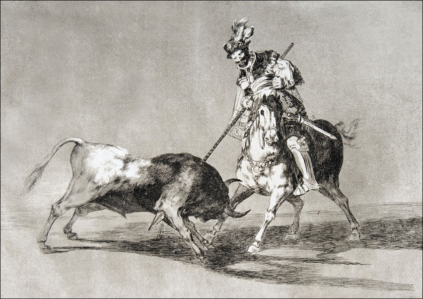 Plate 11 from the Tauromaquia- The Cid campeador spearing another bull, Francisco Goya - plakat Wymiar do wyboru: 70x50 cm