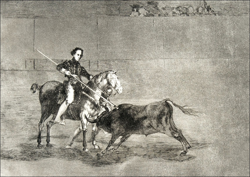 Plate 22 from the Tauromaquia- Manly courage of the celebrated Pajuelera in [the ring] at Zaragoza, Francisco Goya - plakat Wymiar do wyboru: 100x70 c