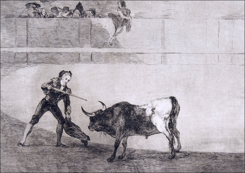 Plate 30 of the Tauromaquia- Pedro Romero killing the halted bull, Francisco Goya - plakat Wymiar do wyboru: 50x40 cm