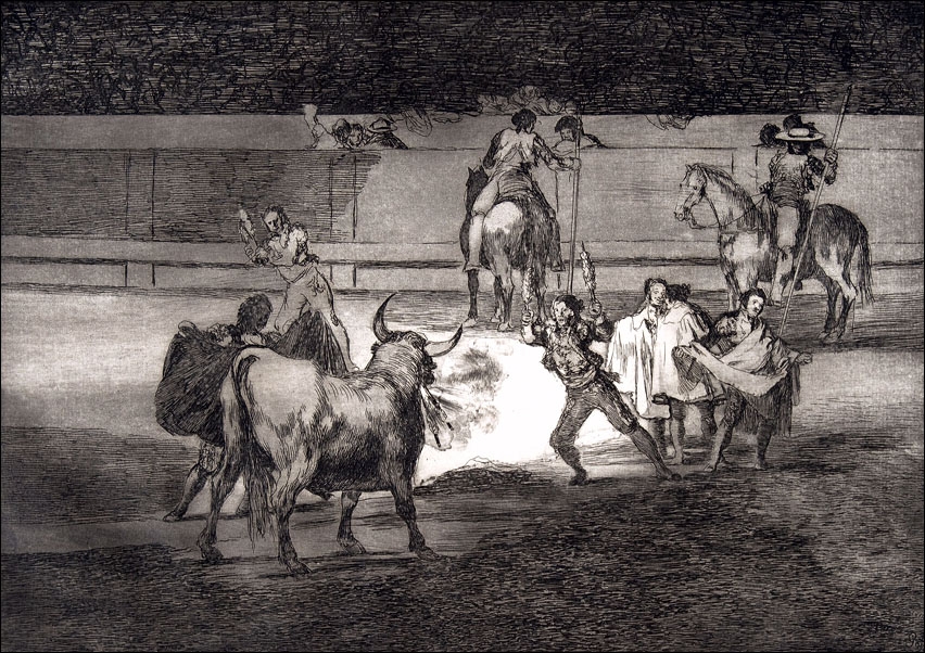 Plate 31 of the Tauromaquia- Banderillas with firecrackers, Francisco Goya - plakat Wymiar do wyboru: 50x40 cm