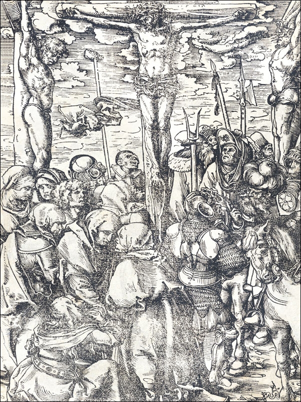Two prints- The Crucifixion on recto and Christ Bearing the Cross on verso, from The Passion, Lucas Cranach the Elder - plakat Wymiar do wyboru: 20x30