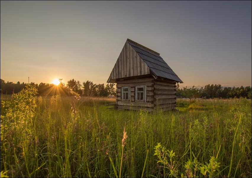 Chatka o zachodzie - plakat Wymiar do wyboru: 70x50 cm