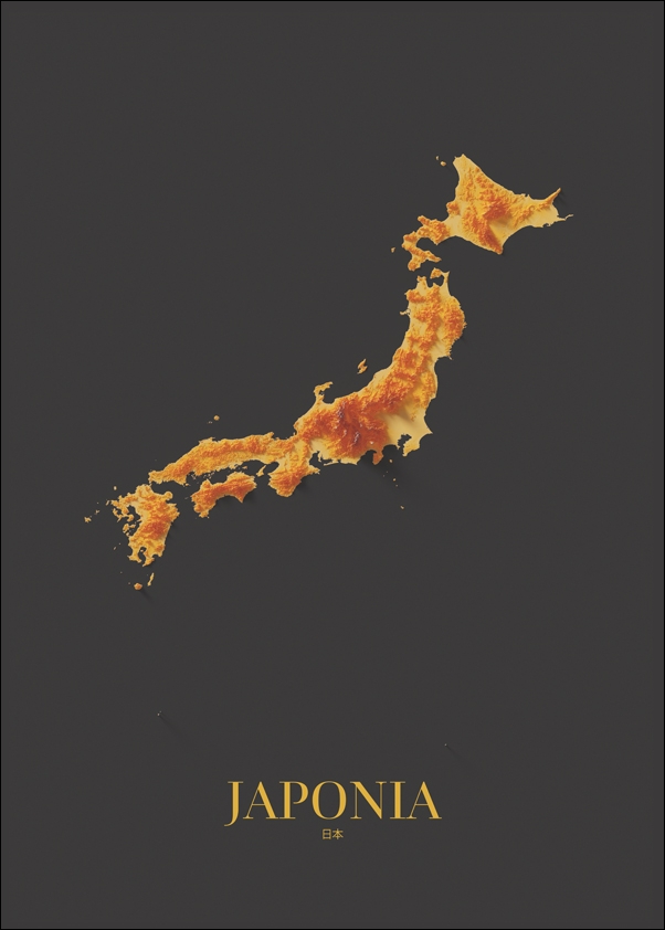 Japonia mapa złota - plakat Wymiar do wyboru: 50x70 cm