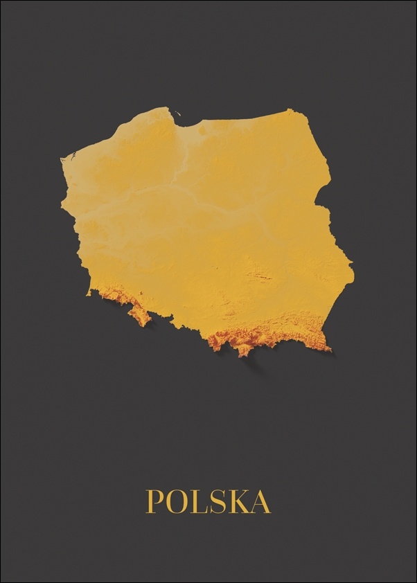Polska mapa złota - plakat Wymiar do wyboru: 21x29,7 cm